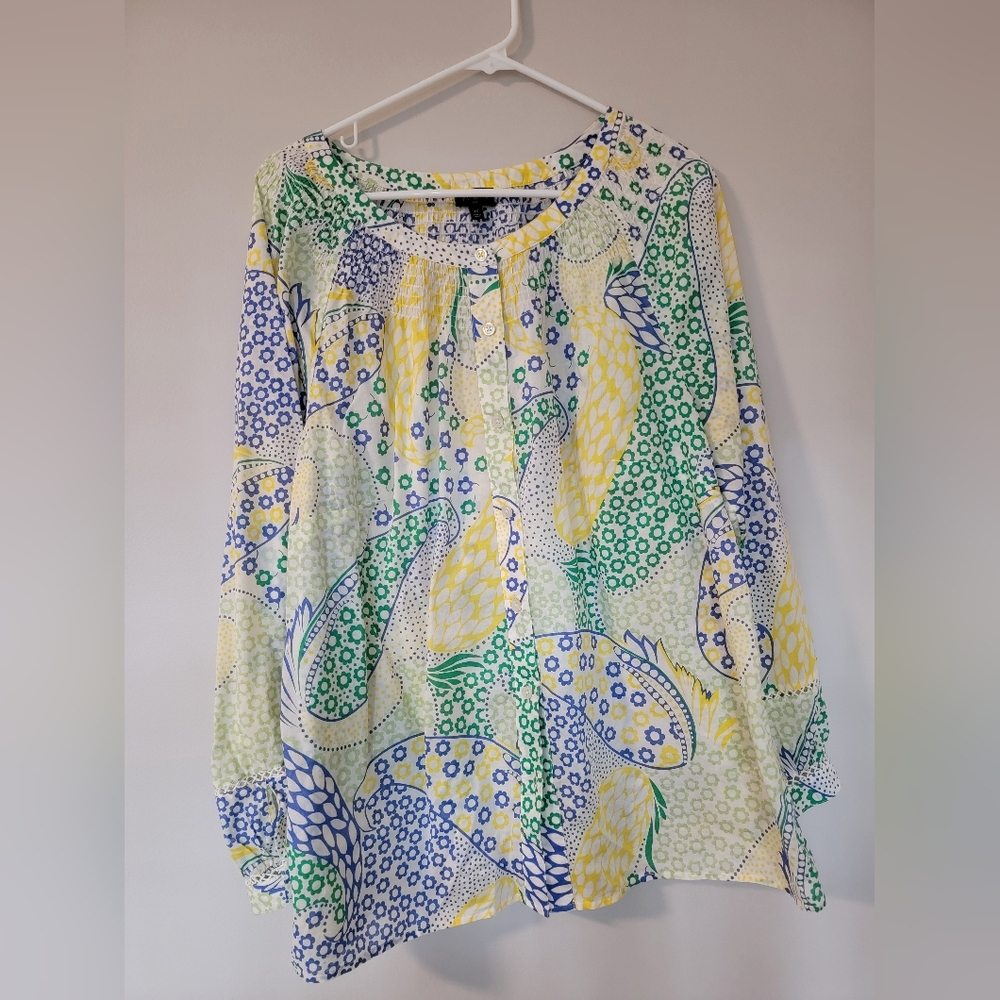 Boho Talbots Multicolor Patterned Blouse - image 1